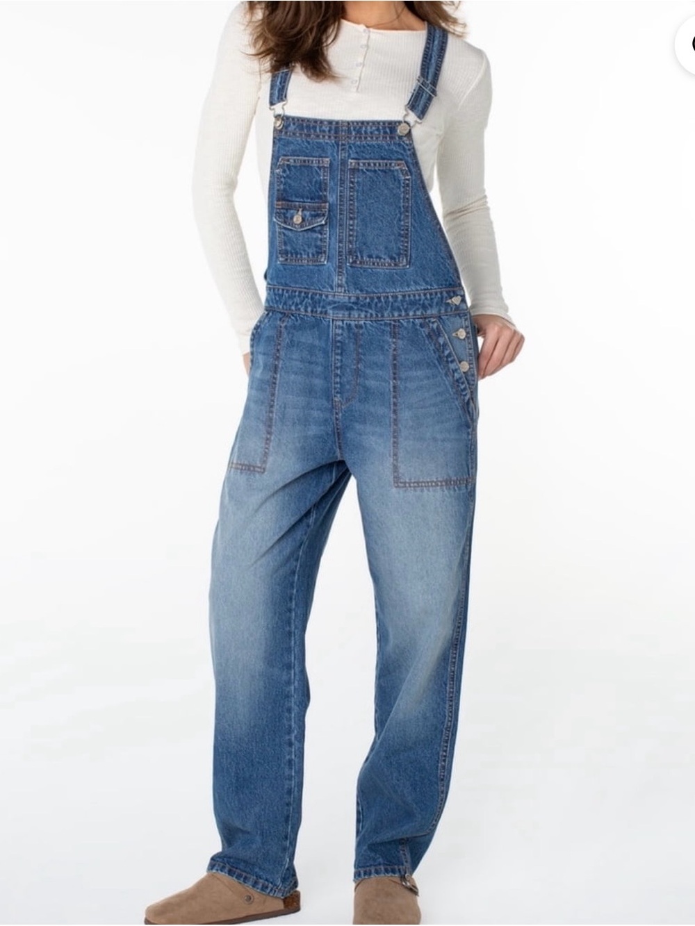 Relaxed Blue Denim Women's Overalls with Front Pockets